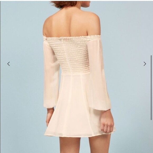 Reformation Honor Mini Dress Flowy Off the Shoulder Size 4 Long Sleeve Ivory - Picture 2 of 12